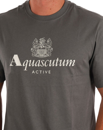 Aquascutum – T-Shirt mit großem Logo, Anthrazit