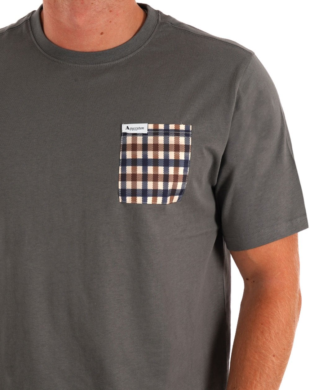 Aquascutum Club T-Shirt mit Karomuster und Tasche, Anthrazit