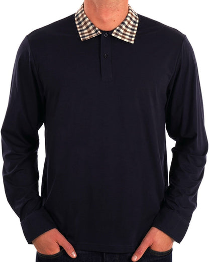 Aquascutum Club Karokragen Langarm-Poloshirt, Marineblau