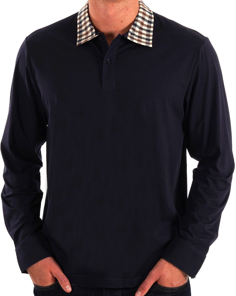 Aquascutum Club Karokragen Langarm-Poloshirt, Marineblau