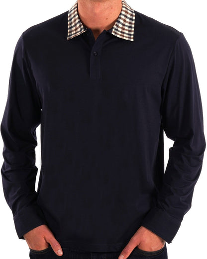Aquascutum Club Karokragen Langarm-Poloshirt, Marineblau