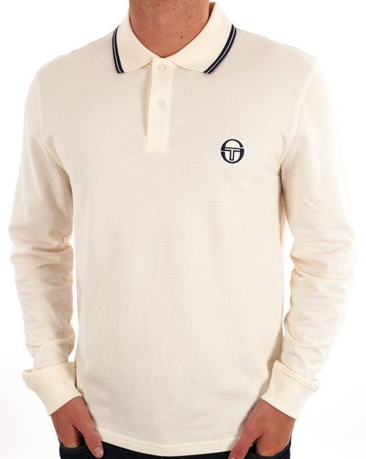 Sergio Tacchini – Langarm-Poloshirt mit Streifen in Gardenia