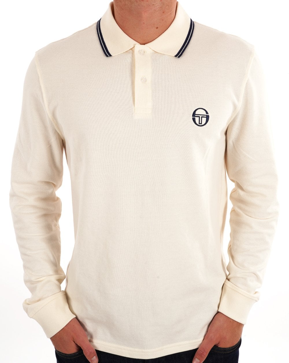 Sergio Tacchini – Langarm-Poloshirt mit Streifen in Gardenia