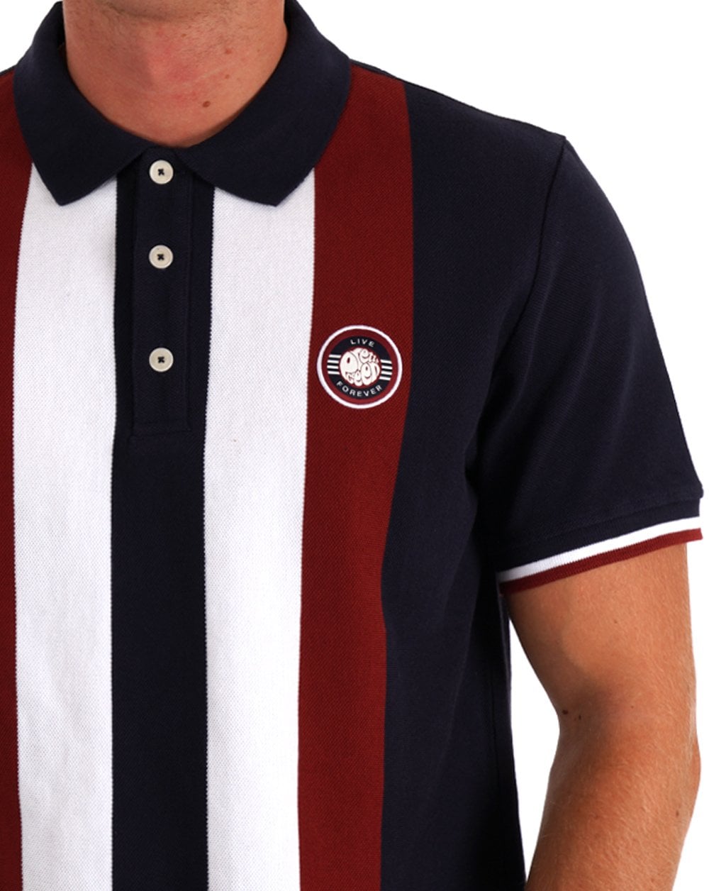 Pretty Green – Live Forever Engineered – Gestreiftes Poloshirt in Marineblau
