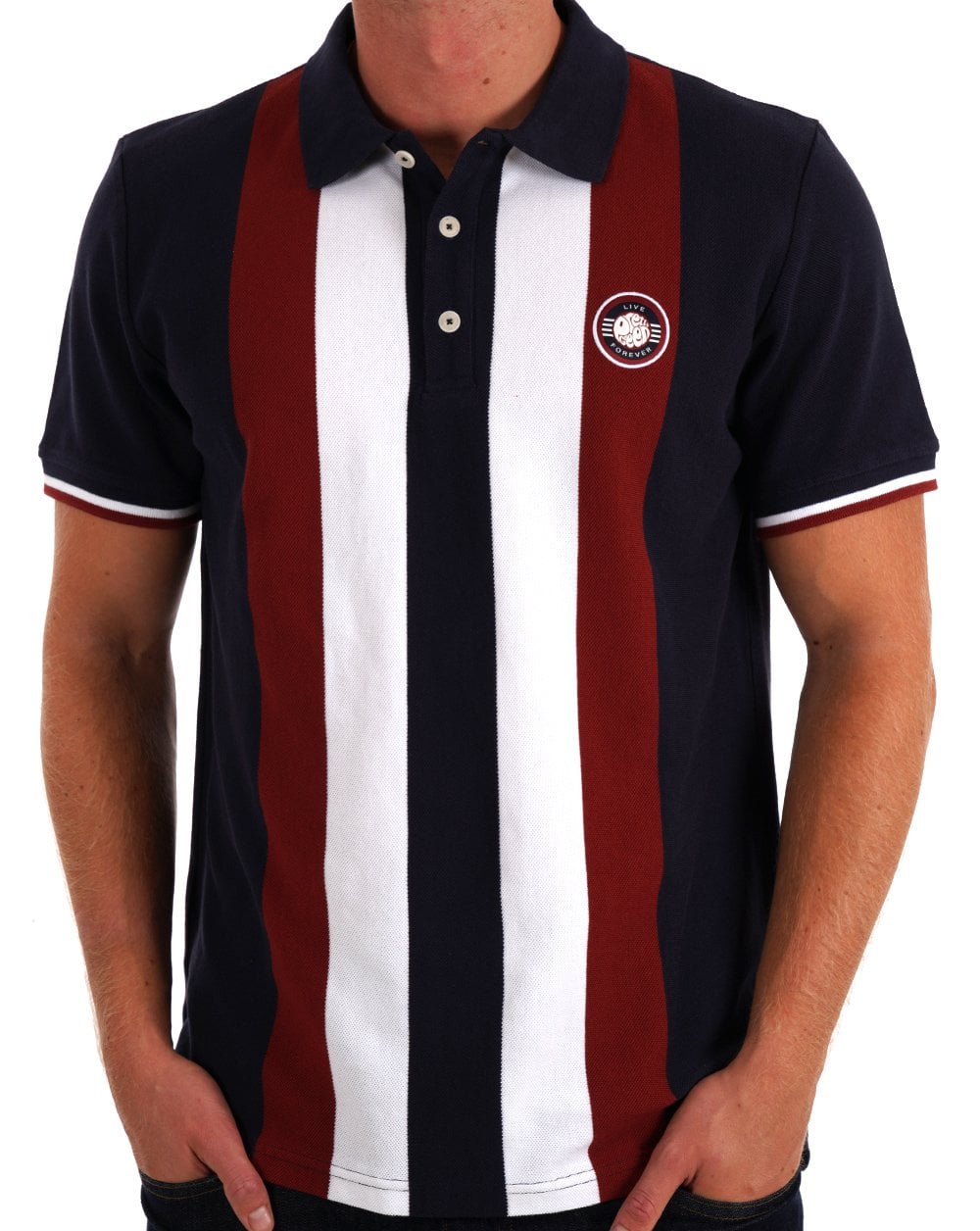 Pretty Green – Live Forever Engineered – Gestreiftes Poloshirt in Marineblau