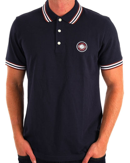 Pretty Green – Live Forever – Poloshirt mit Streifen in Marineblau