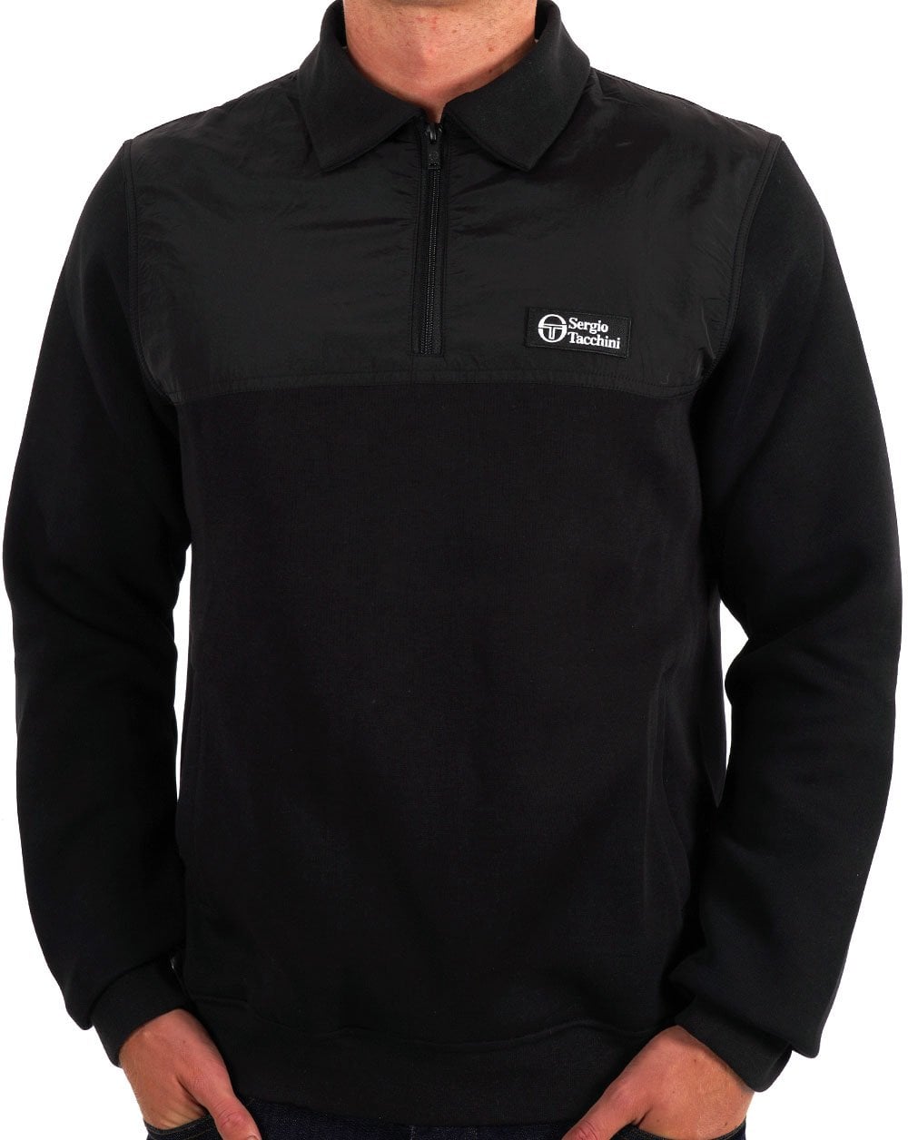 Sergio Tacchini – Jacke aus zweilagigem Stoff mit 1/4-Reißverschluss in Schwarz