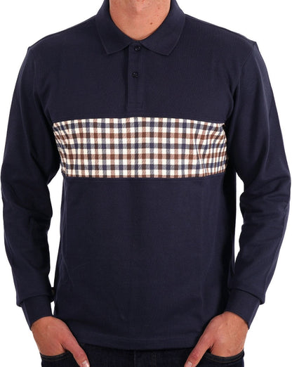 Aquascutum Club Check Insert LS Polo Navy