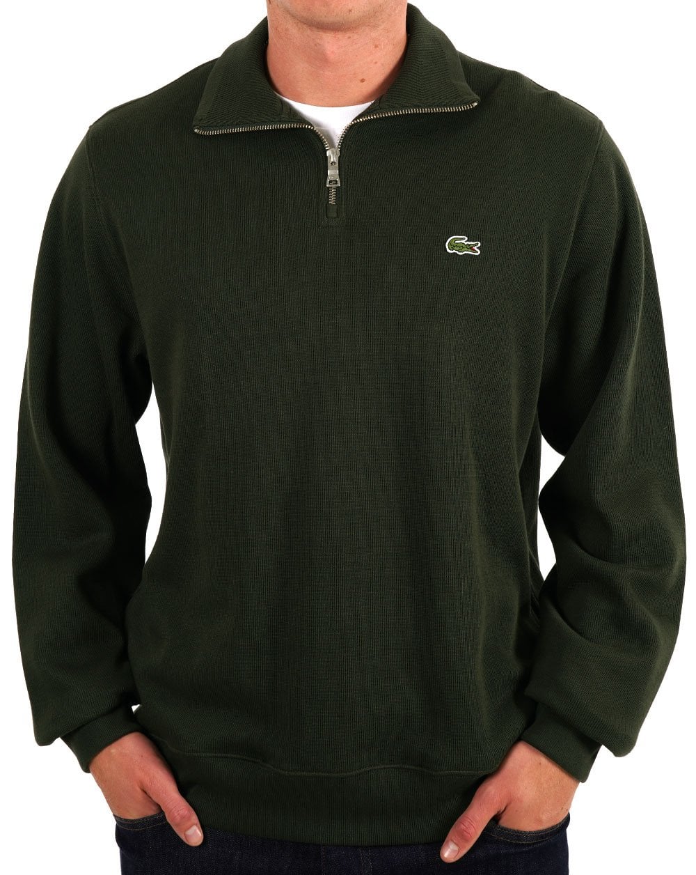 Lacoste – Sweatshirt mit halbem Reißverschluss in Sapwood-Grün