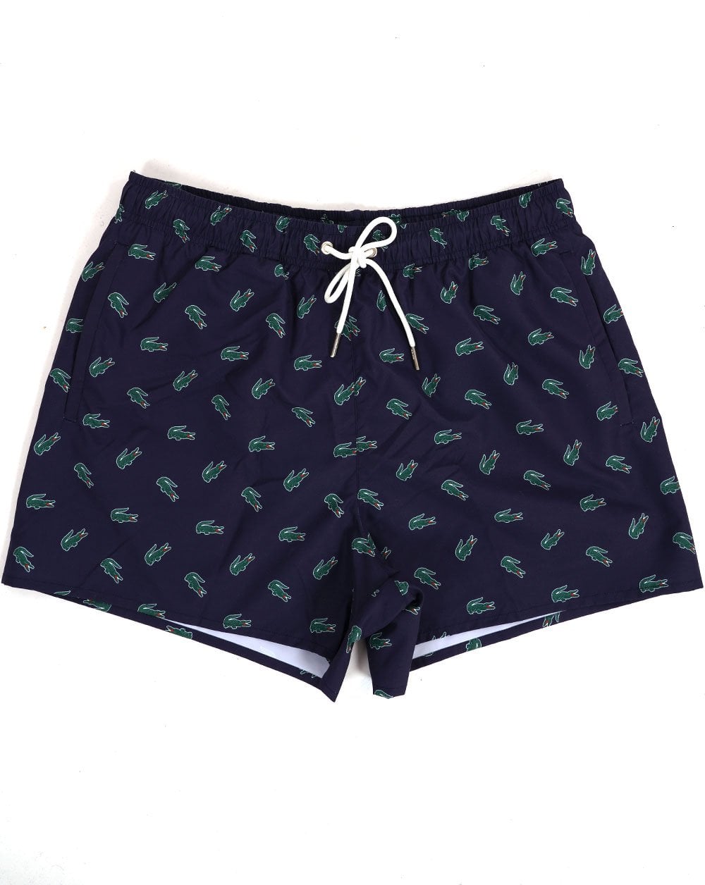 Lacoste – Badeshorts mit Krokodil-Print in Marineblau