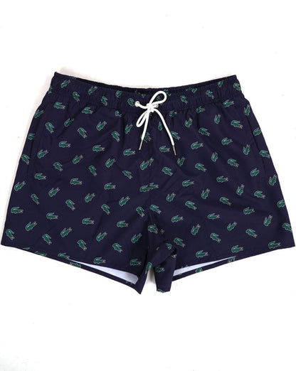 Lacoste – Badeshorts mit Krokodil-Print in Marineblau