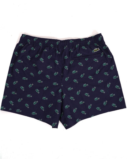 Lacoste – Badeshorts mit Krokodil-Print in Marineblau