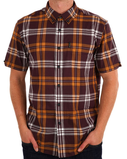 Ben Sherman – Kurzärmliges Hemd mit Blockkaromuster in Weinrot