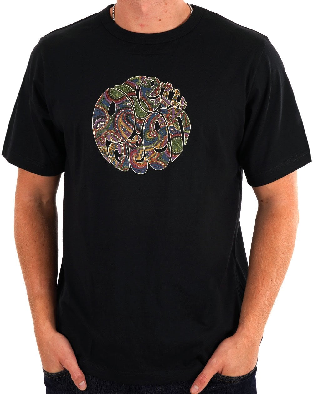Pretty Green T-Shirt mit Paisley-Logo zum 15. Jahrestag, Schwarz
