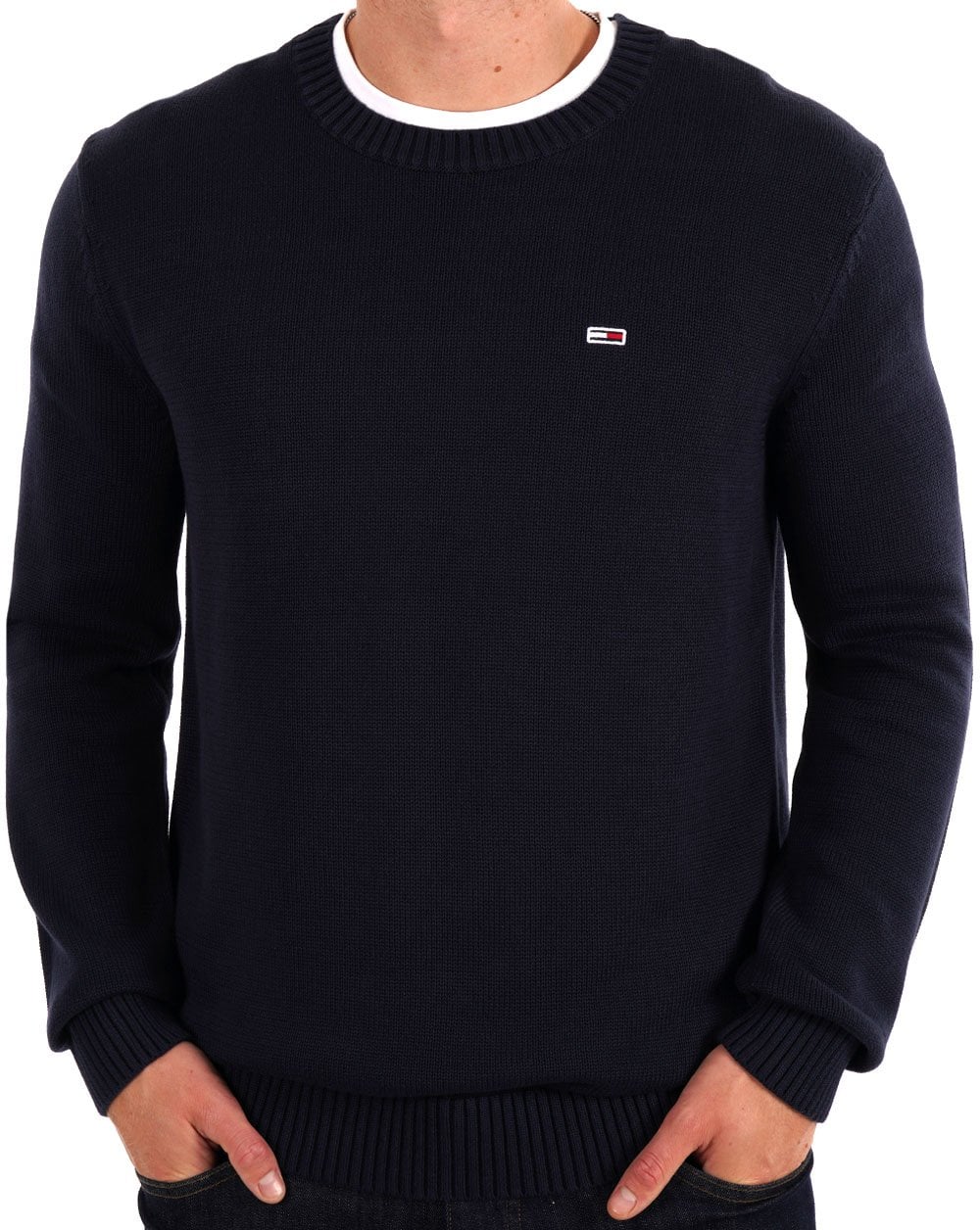 Tommy Jeans – Rundhalspullover in Marineblau