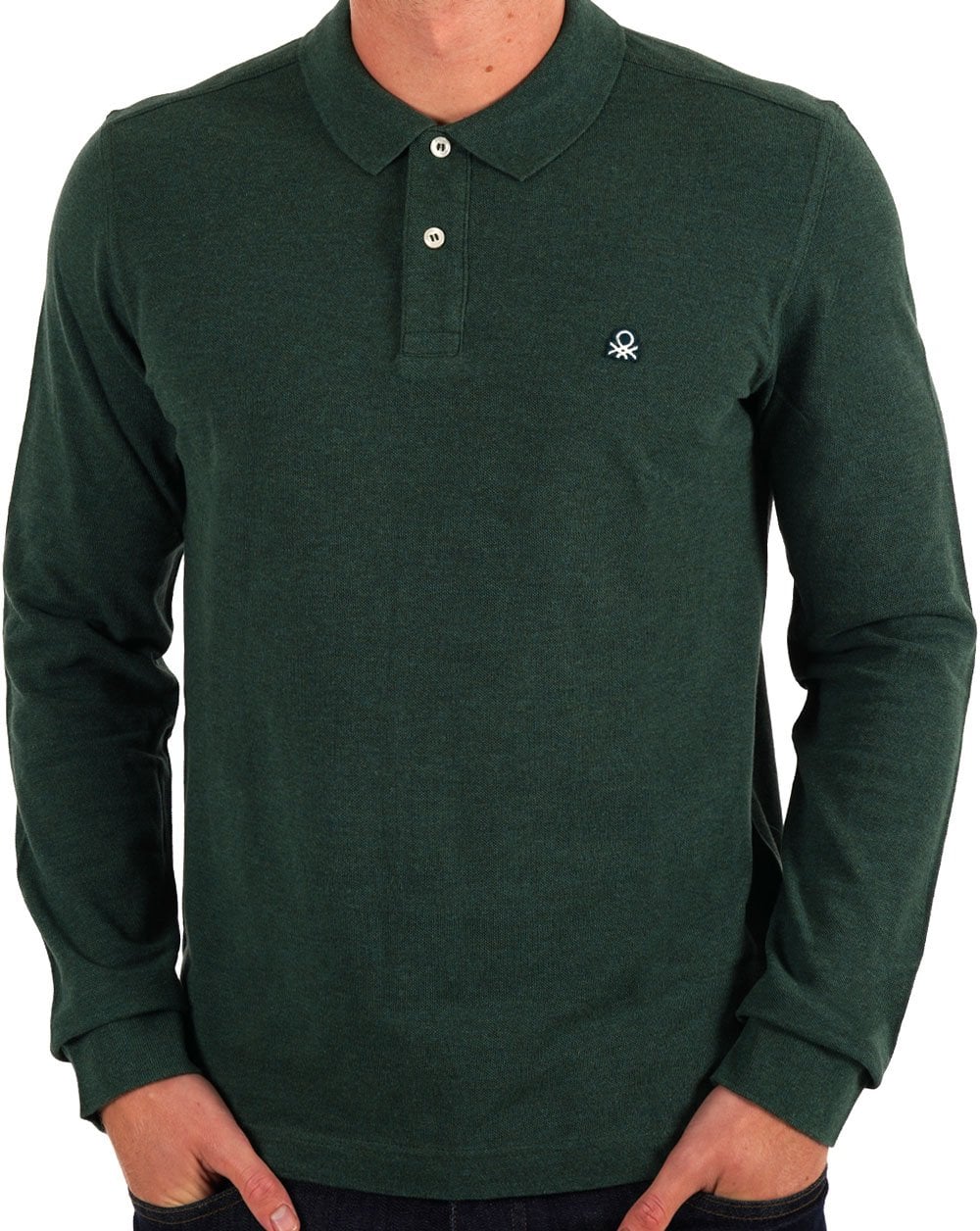 Benetton Langarm-Poloshirt Grün