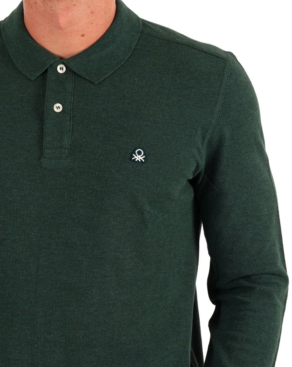 Benetton Langarm-Poloshirt Grün