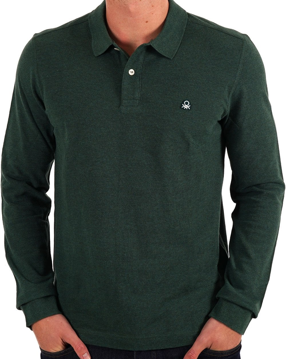 Benetton Langarm-Poloshirt Grün
