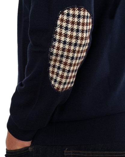 Aquascutum Club Check Ellbogenstrick Marineblau