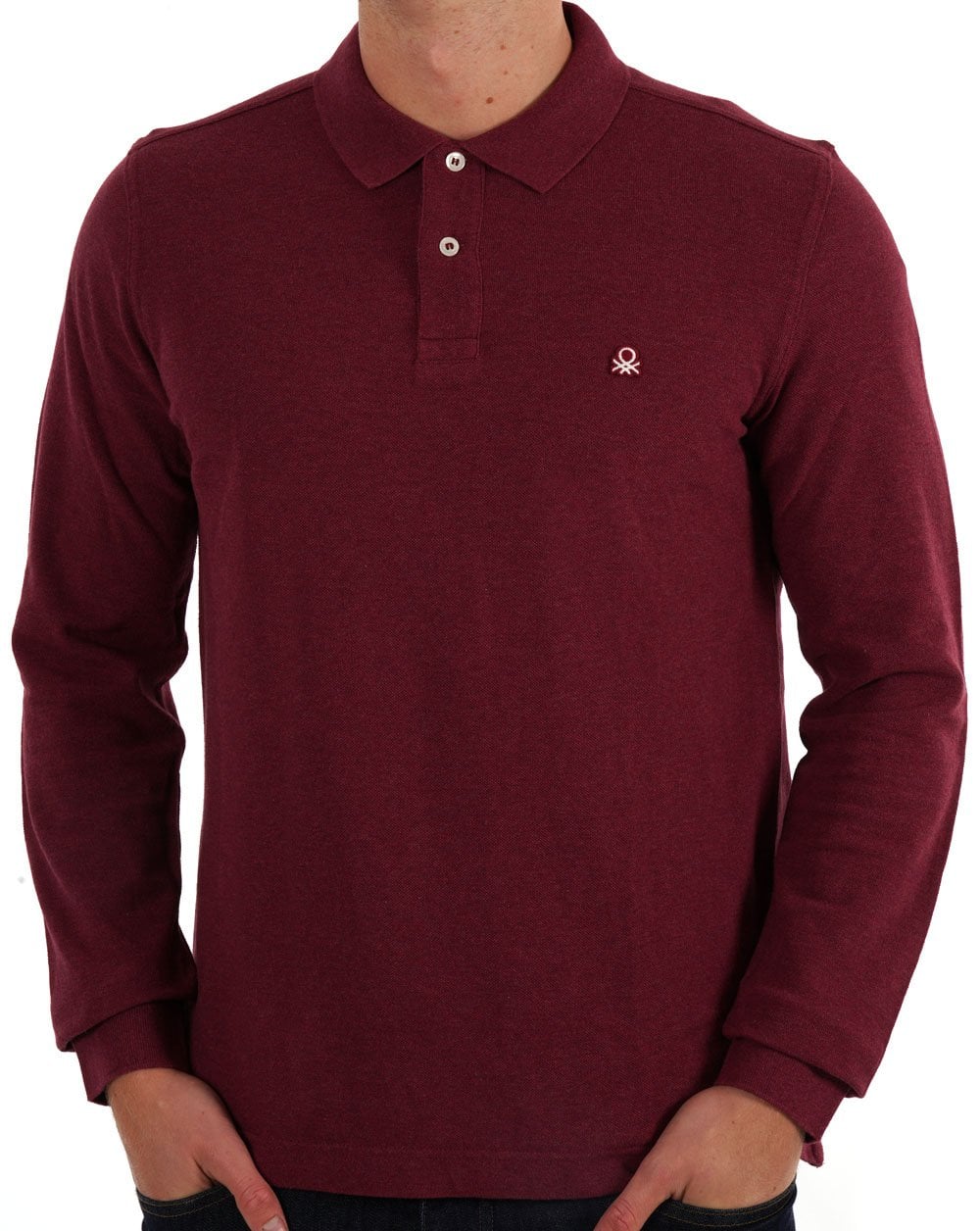 Benetton Langarm-Poloshirt Burgunderrot