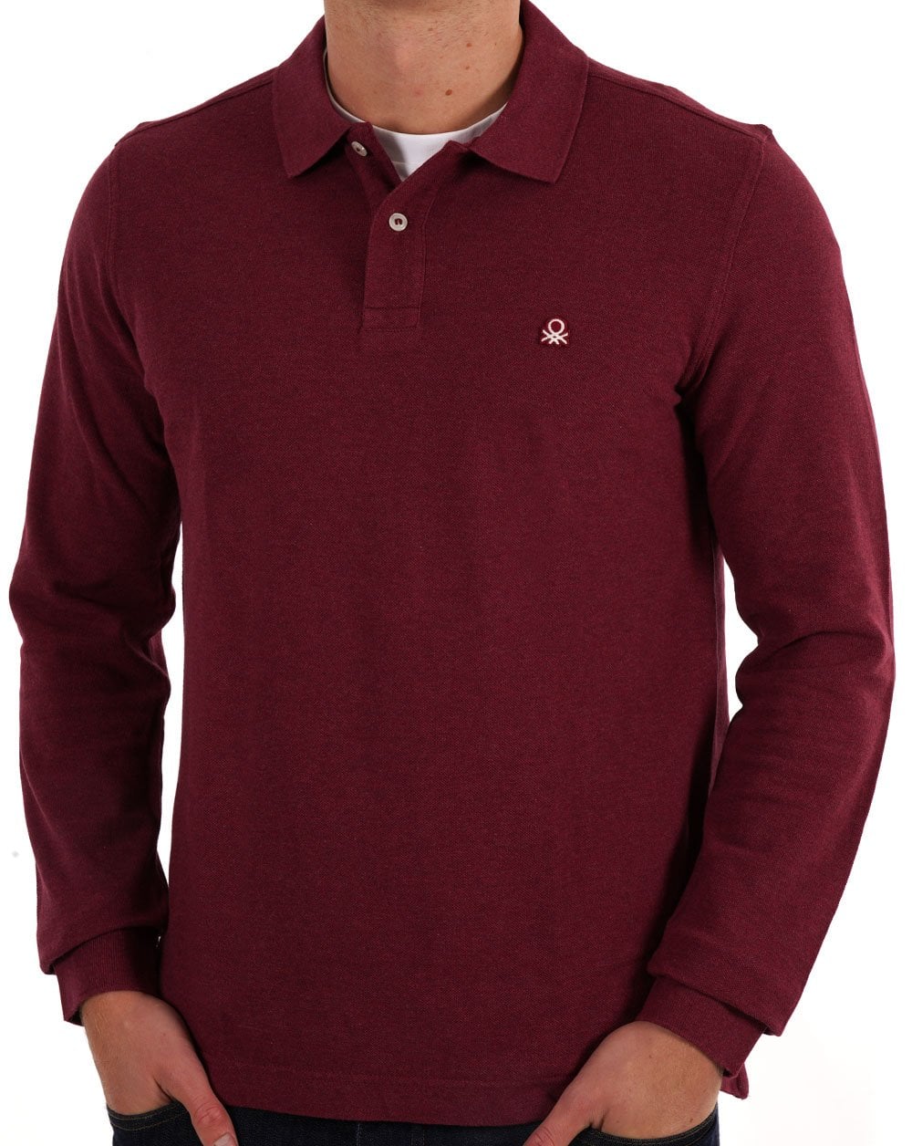 Benetton Langarm-Poloshirt Burgunderrot
