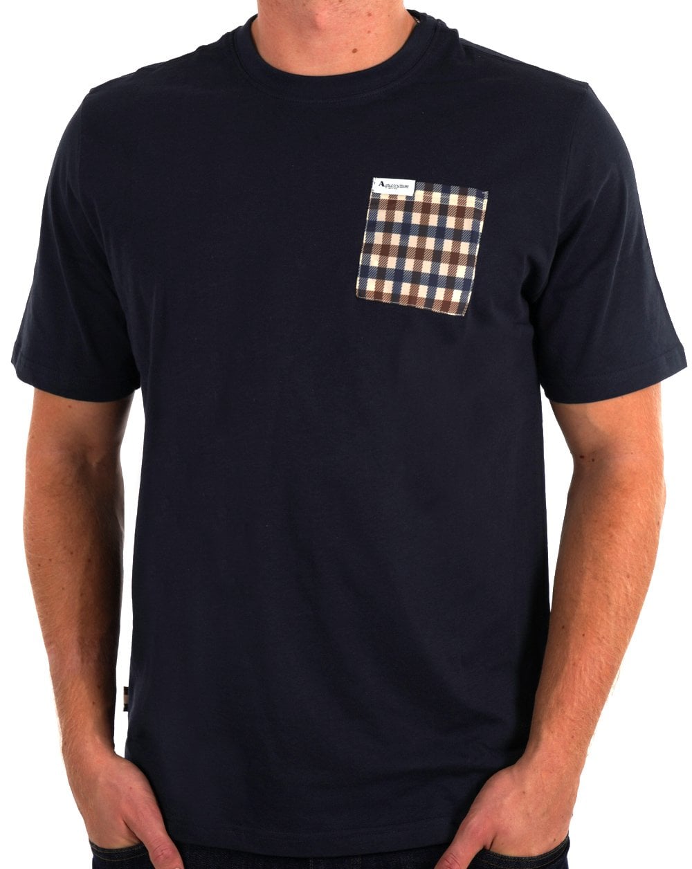Aquascutum Club T-Shirt mit Karomuster und Tasche, Marineblau