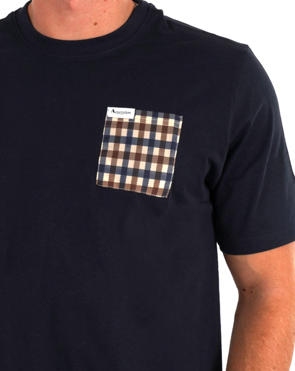 Aquascutum Club T-Shirt mit Karomuster und Tasche, Marineblau