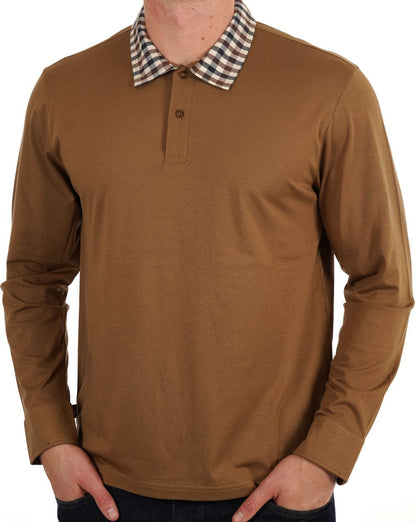 Aquascutum Club Poloshirt mit Karokragen, langärmelig, Toffee