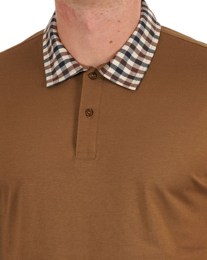 Aquascutum Club Poloshirt mit Karokragen, langärmelig, Toffee