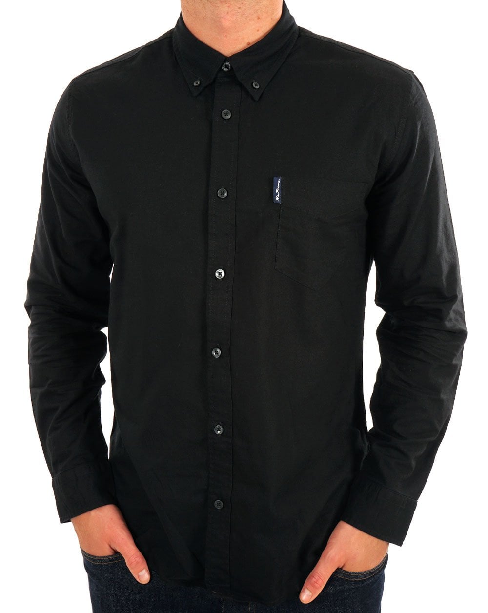 Ben Sherman – Langärmliges Oxford-Hemd in Schwarz