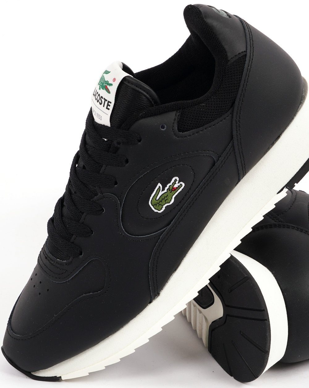 Lacoste Linetrack Leder-Sneaker Schwarz/Off-White