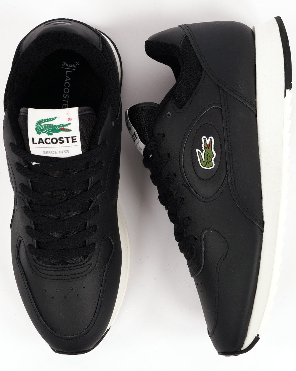 Lacoste Linetrack Leder-Sneaker Schwarz/Off-White