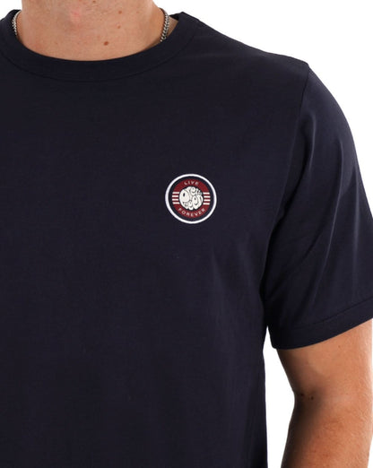 Pretty Green T-Shirt mit Aufschrift „Live Forever“, Marineblau