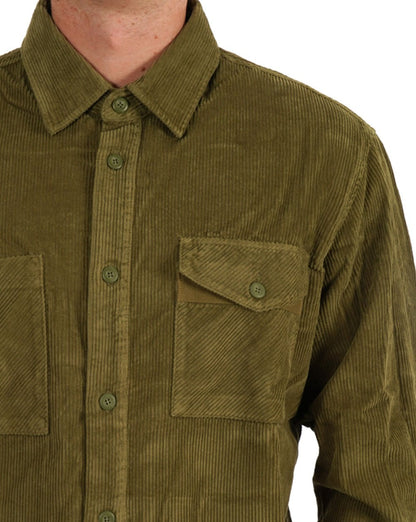 Benetton – Geripptes Cord-Overshirt in Khakigrün