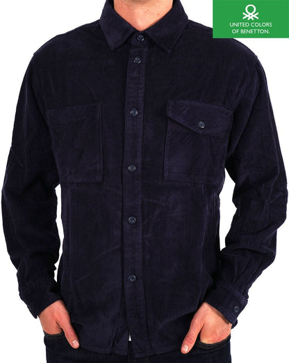 Benetton – Geripptes Cord-Overshirt in Marineblau