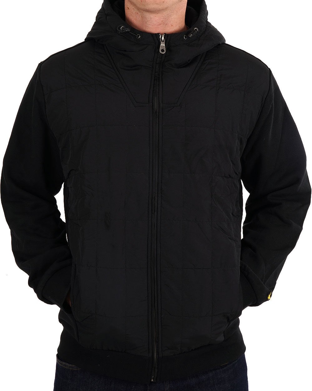 Lyle &amp; Scott – Hybrid – Gesteppter Kapuzenpullover mit durchgehendem Reißverschluss in Schwarz