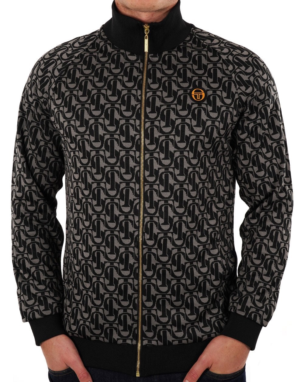 Sergio Tacchini – Trainingsjacke mit Monogramm in Schwarz und Anthrazit