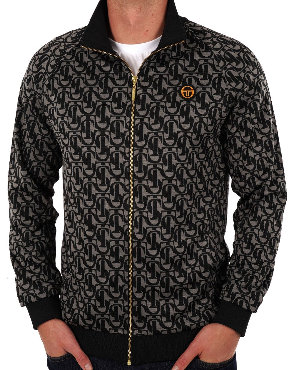 Sergio Tacchini – Trainingsjacke mit Monogramm in Schwarz und Anthrazit