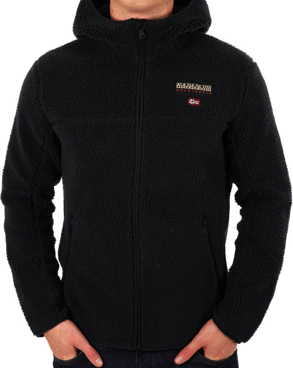 Napapijri Fleecejacke mit durchgehendem Reißverschluss und Kapuze Schwarz