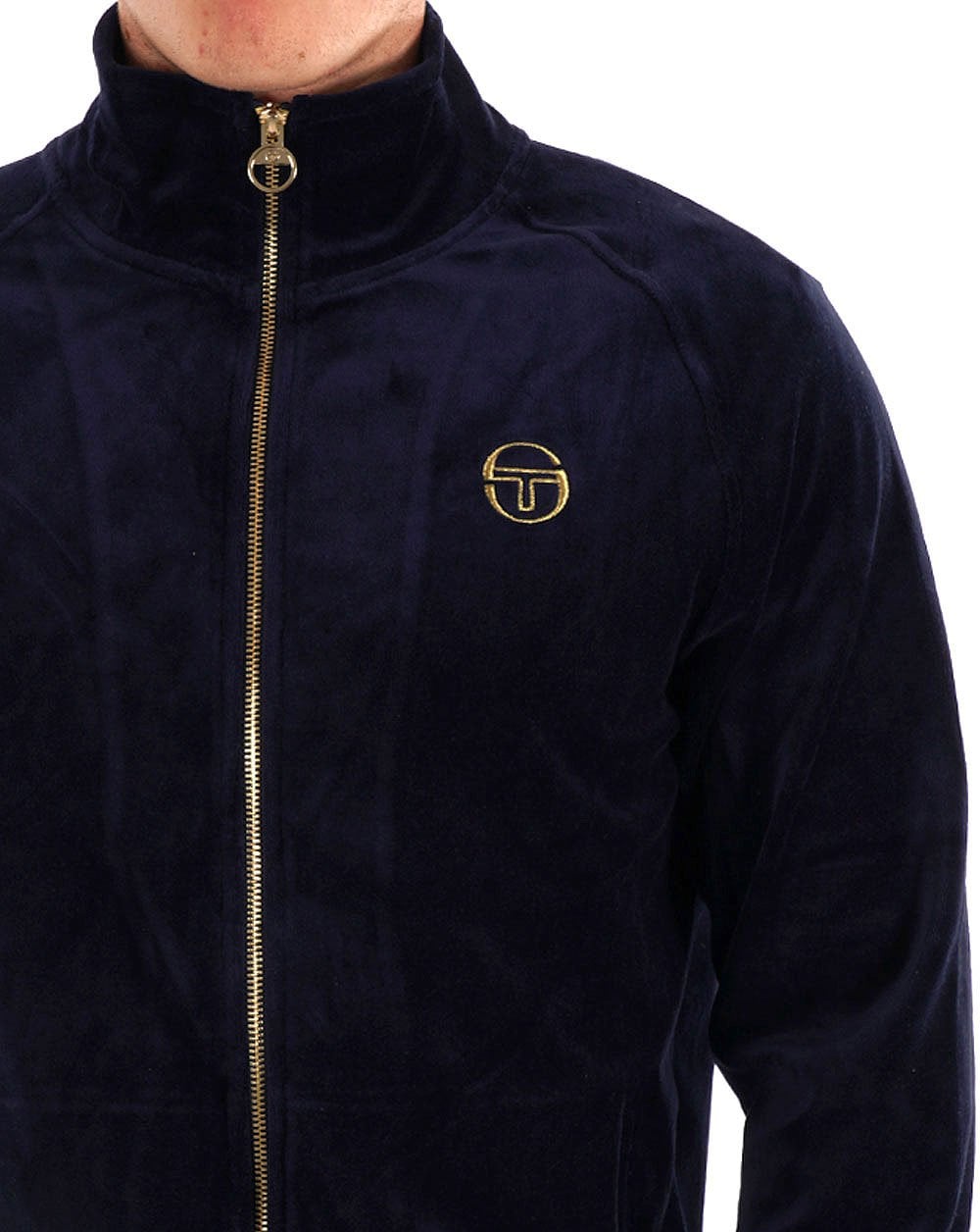 Sergio Tacchini – Klassisches Velours-Trainingsoberteil, Marineblau