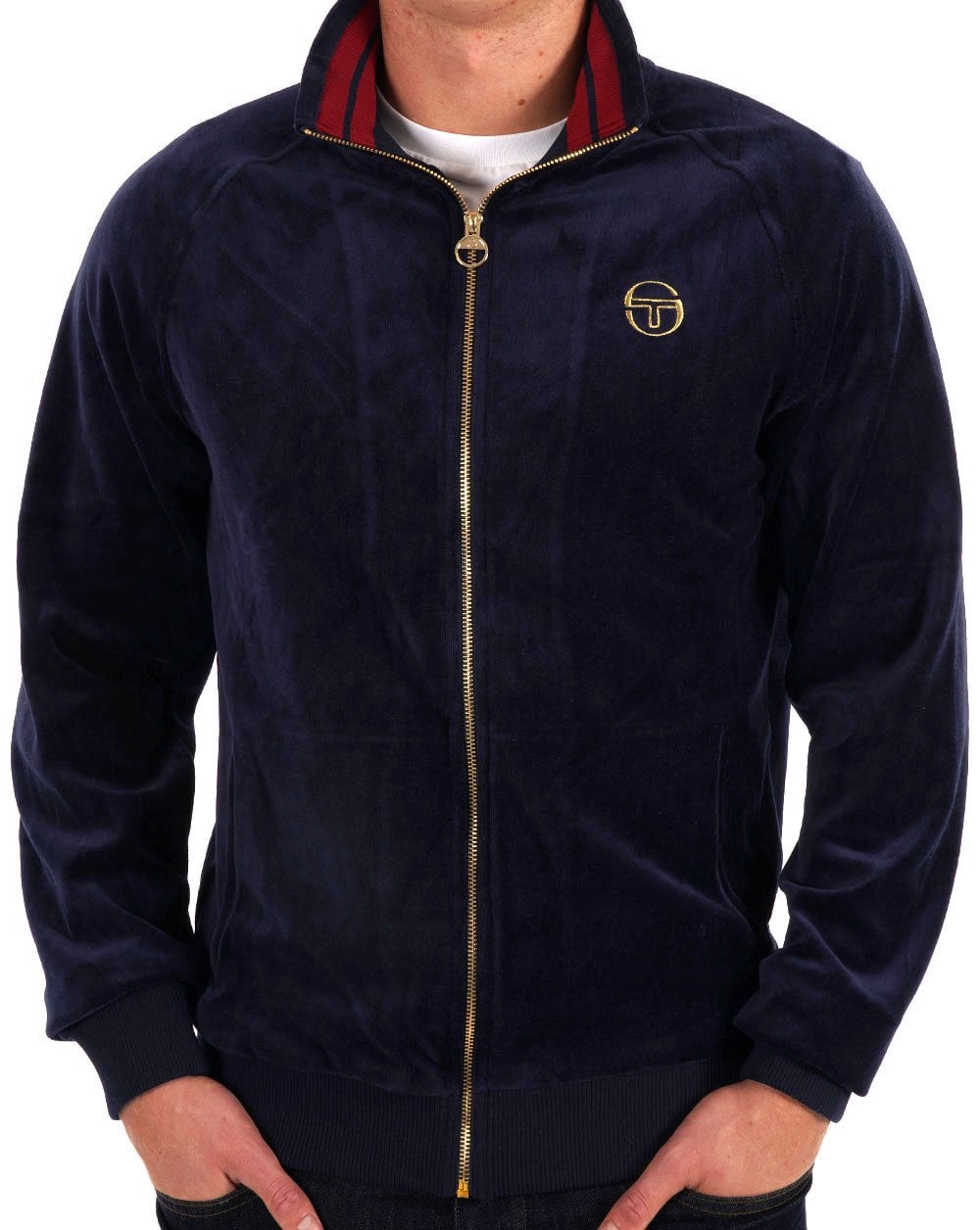 Sergio Tacchini – Klassisches Velours-Trainingsoberteil, Marineblau