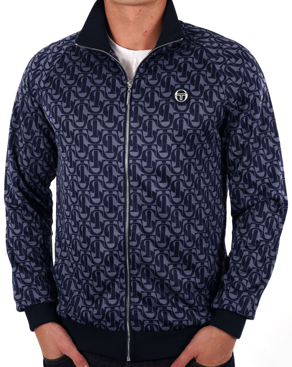 Sergio Tacchini Monogramm-Trainingsoberteil, Marineblau