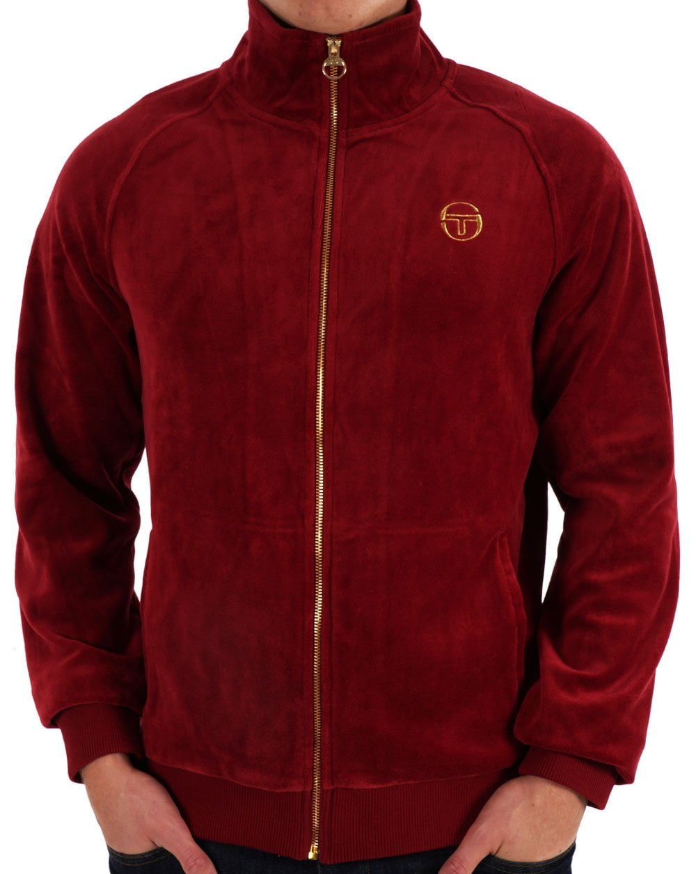 Sergio Tacchini Klassisches Velours-Trainingsoberteil, Dunkelrot