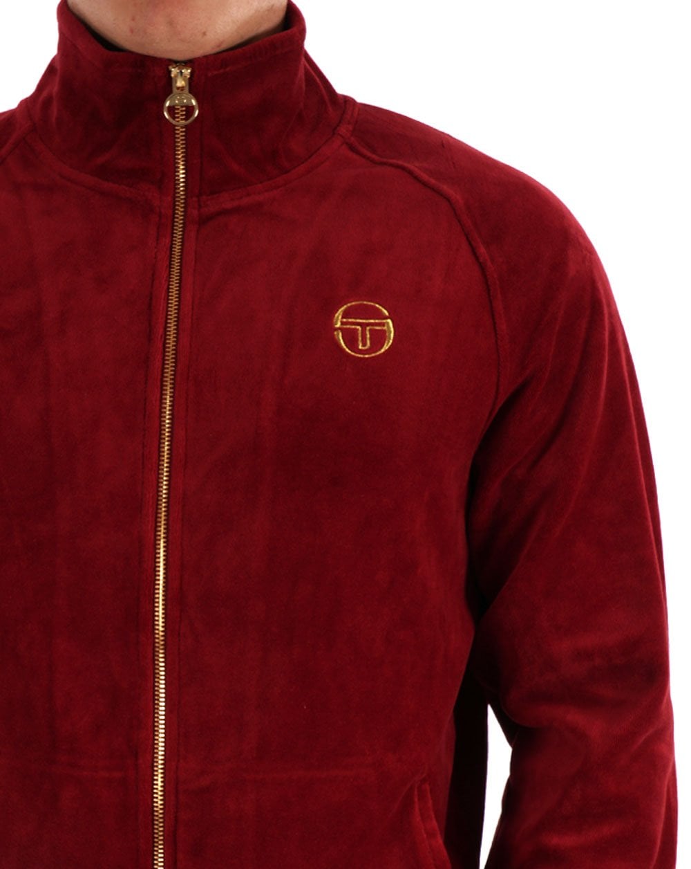 Sergio Tacchini Klassisches Velours-Trainingsoberteil, Dunkelrot