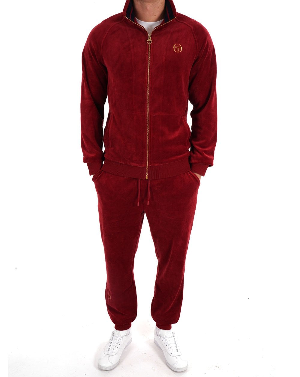 Sergio Tacchini Klassisches Velours-Trainingsoberteil, Dunkelrot