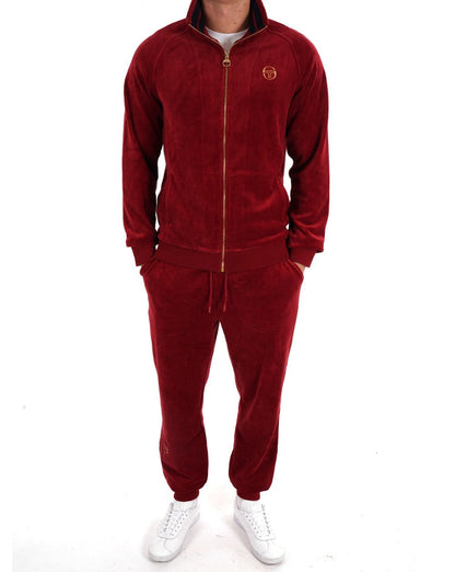 Sergio Tacchini Klassisches Velours-Trainingsoberteil, Dunkelrot