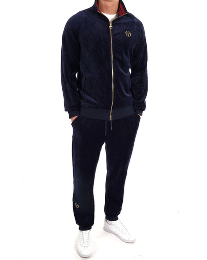 Sergio Tacchini – Klassisches Velours-Trainingsoberteil, Marineblau