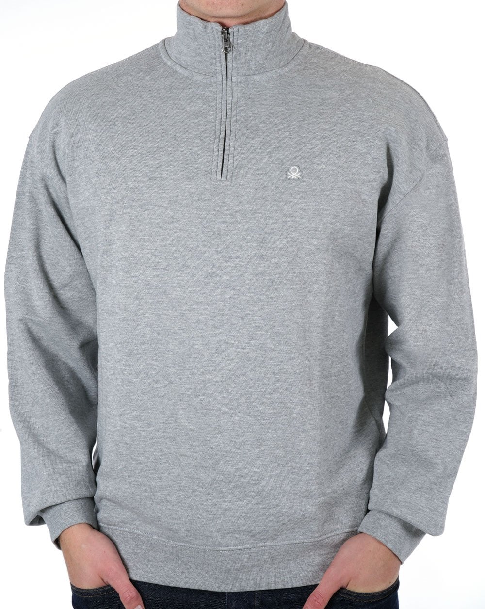 Benetton Quarter Zip Sweatshirt Grey