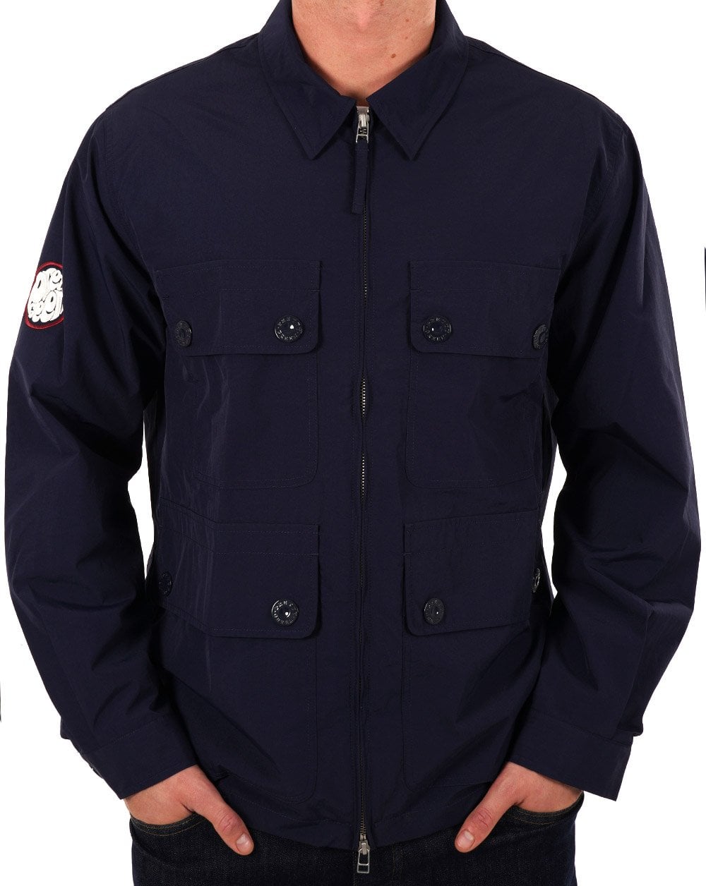 Pretty Green – Live Forever – Überhemd mit Reißverschluss in Marineblau