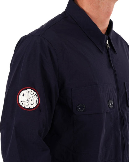 Pretty Green – Live Forever – Überhemd mit Reißverschluss in Marineblau